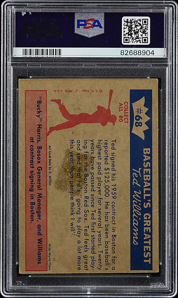 Signed 1959 Fleer Ted Williams #68 "Ted Signs..." PSA GOOD 2 with GEM MINT 10 Auto Grade!