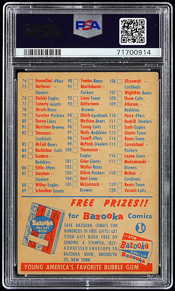 1956 Topps Football Checklist #1-120 PSA VG 3