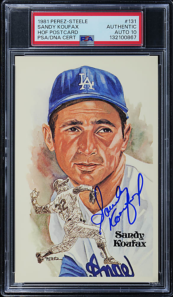 Signed 1981 Perez-Steele Hall of Fame Postcard #131 Sandy Koufax with PSA/DNA Auto 10 Grade!