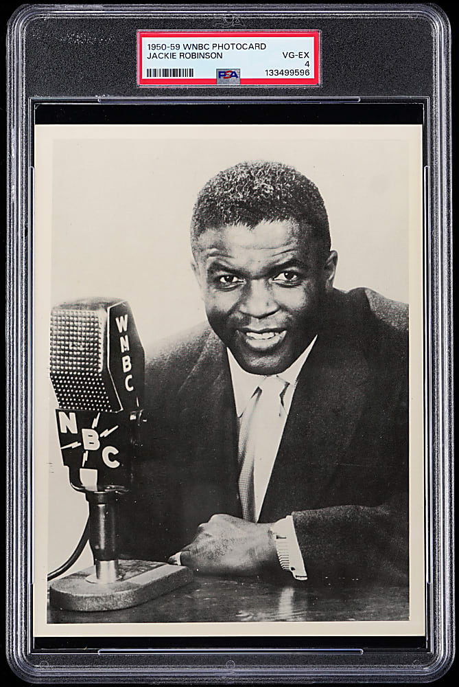 1950-1959 WNBC Photocard Jackie Robinson Jumbo Postcard PSA VG-EX 4