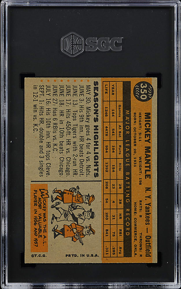 1960 Topps #350 Mickey Mantle SGC EX/NM 6