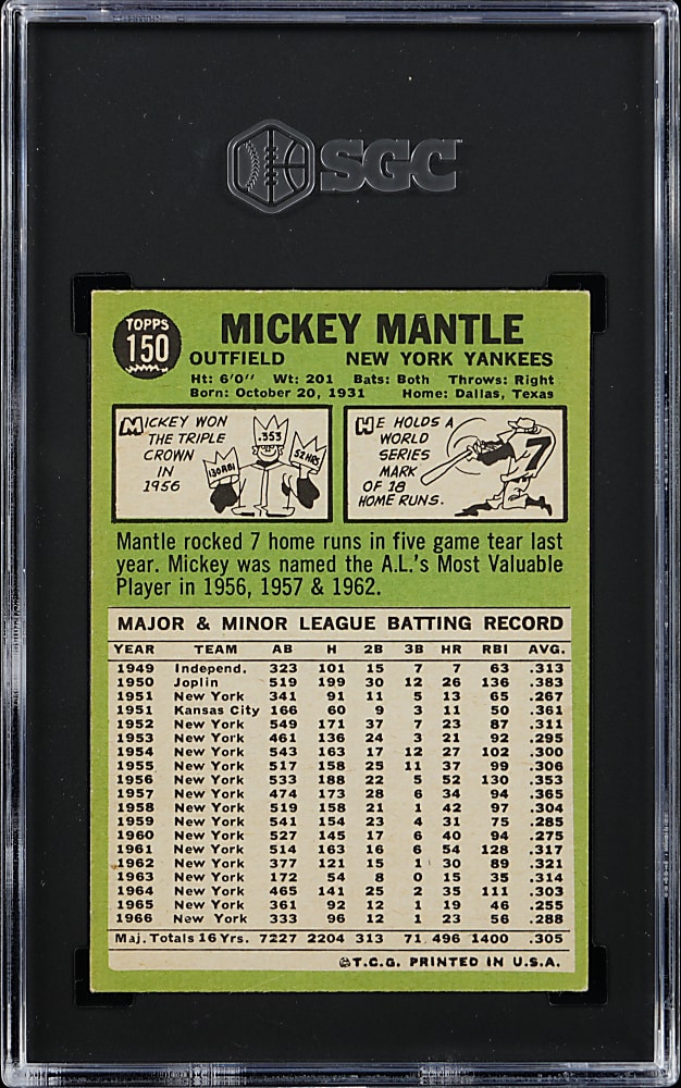 1967 Topps #150 Mickey Mantle SGC EX/NM 6