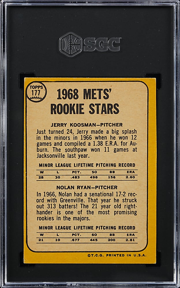1968 Topps Milton Bradley #177 Nolan Ryan Rookie SGC VG/EX 4