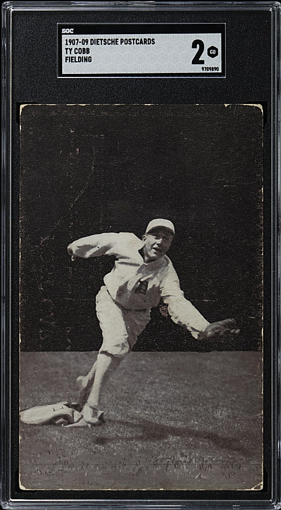 1907 A. C. Dietsche Detroit Tigers Postcard Ty Cobb Rookie SGC GOOD 2 - Extremely Rare Fielding Variation!