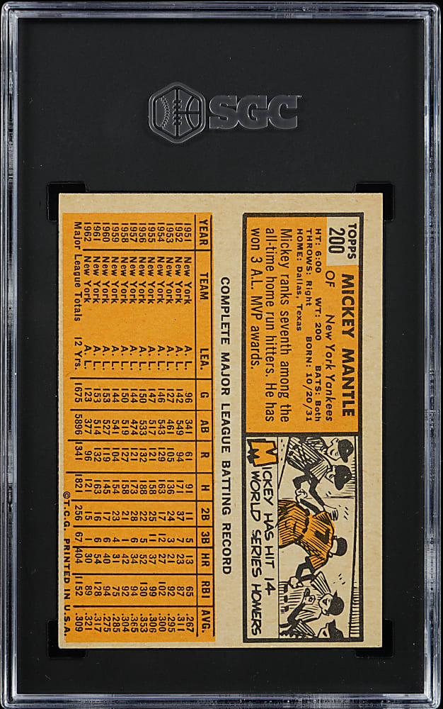 1963 Topps #200 Mickey Mantle SGC EX 5