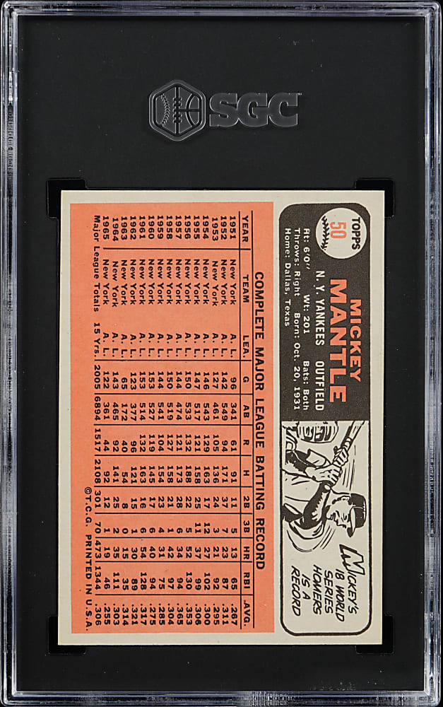 1966 Topps #50 Mickey Mantle SGC VG+ 3.5