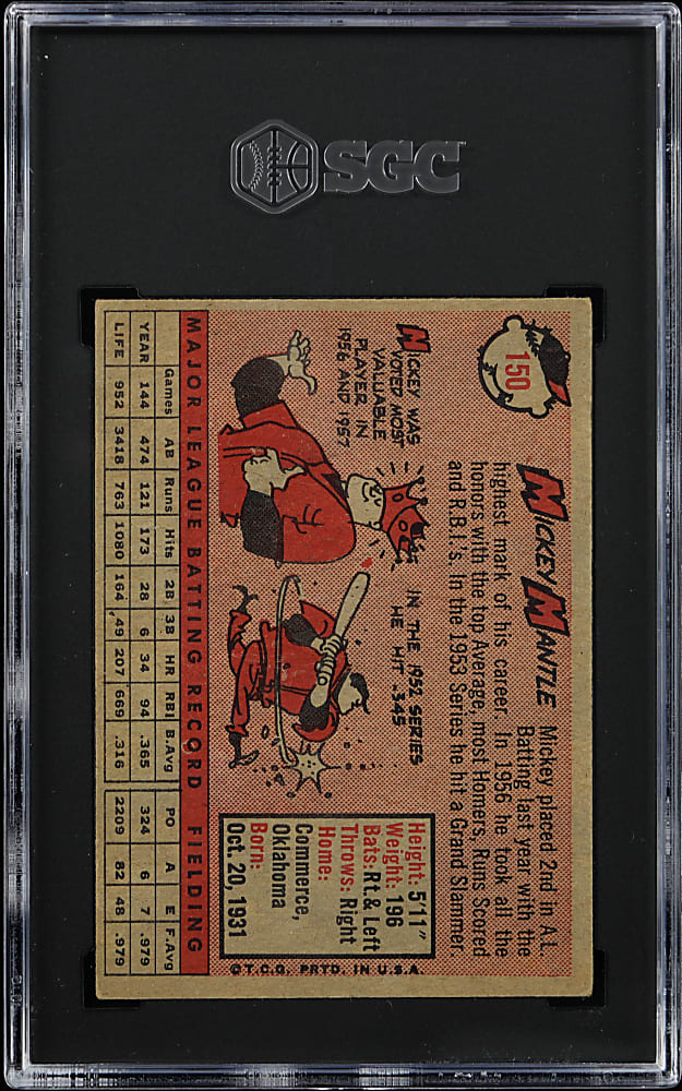 1958 Topps #150 Mickey Mantle SGC VG 3