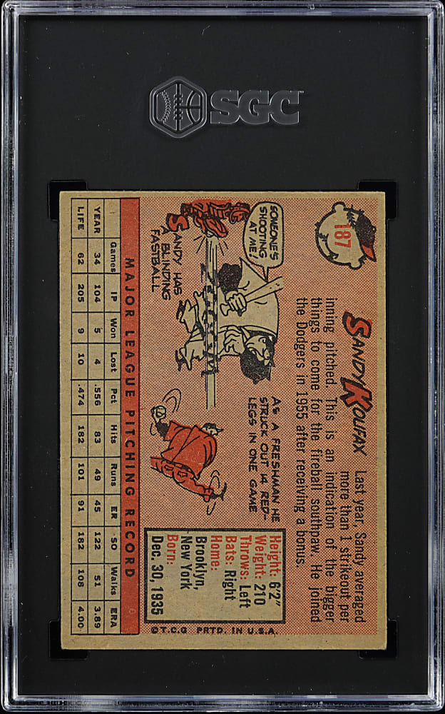 1958 Topps #187 Sandy Koufax SGC EX/NM 6