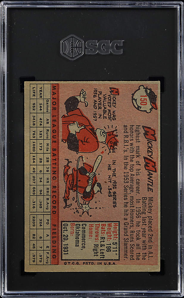 1958 Topps #150 Mickey Mantle SGC VG/EX+ 4.5