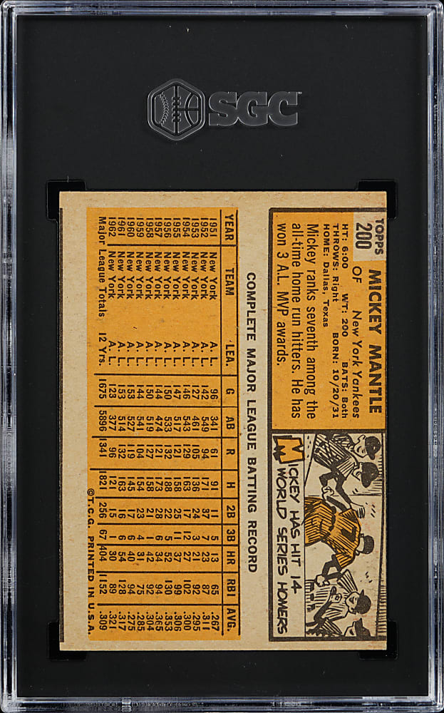 1963 Topps #200 Mickey Mantle SGC VG+ 3.5