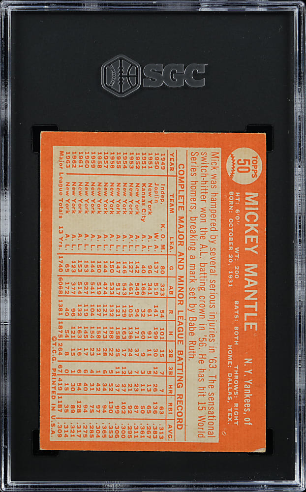 1964 Topps #50 Mickey Mantle SGC VG/EX+ 4.5
