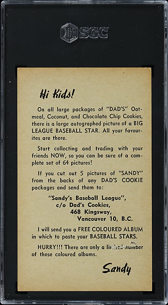 1959 Dad's Cookies Exhibits Gene Woodling SGC Authentic