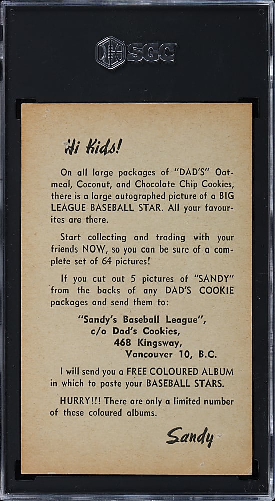 1959 Dad's Cookies Exhibits Bob Friend SGC POOR 1 - Only Graded by Company!