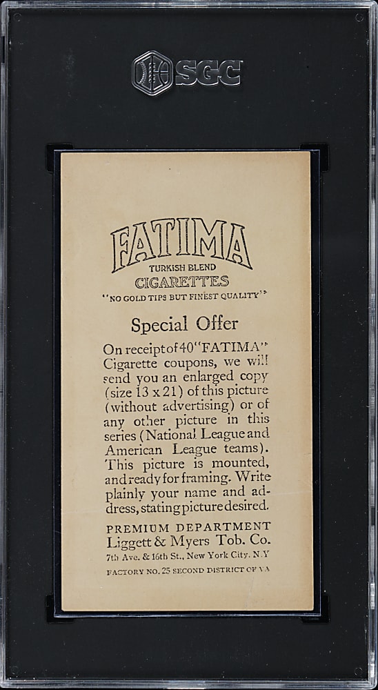 1913 T200 Fatima Cigarettes Chicago Nationals Team Card with Roger Bresnahan & Johnny Evers SGC FAIR 1.5