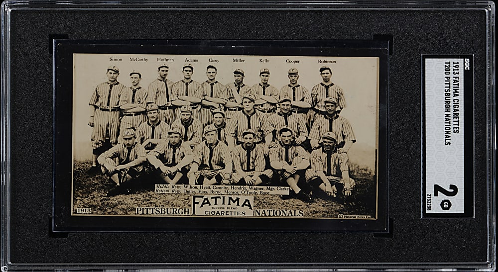 1913 T200 Fatima Cigarettes Pittsburgh Nationals Team Card with Max Carey, Fed Clarke & Honus Wagner SGC GOOD 2