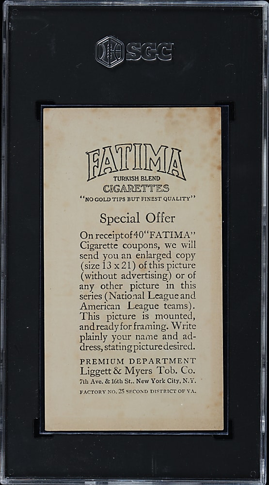 1913 T200 Fatima Cigarettes Pittsburgh Nationals Team Card with Max Carey, Fed Clarke & Honus Wagner SGC GOOD 2