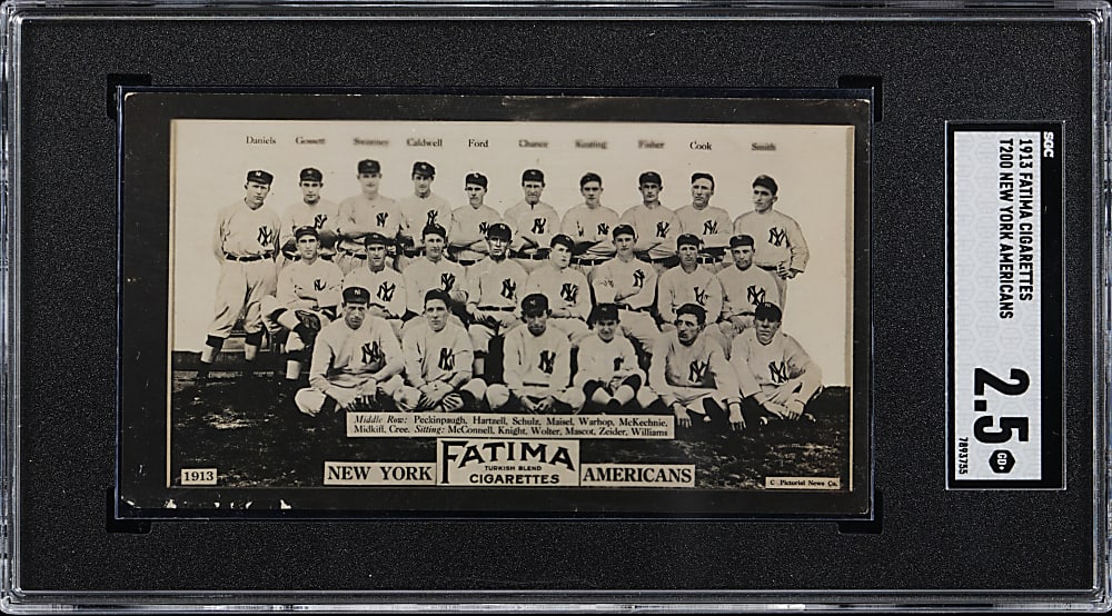 1913 T200 Fatima Cigarettes New York Americans Team Card with Frank Chance & Bill McKechnie SGC GOOD+ 2.5