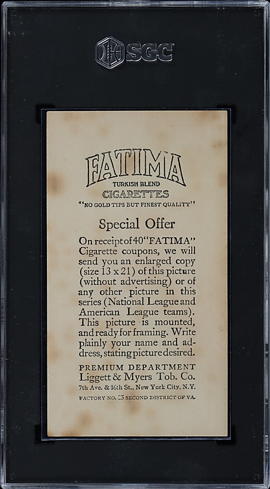 1913 T200 Fatima Cigarettes Boston Americans Team Card with Harry Hooper & Tris Speaker SGC VG 3