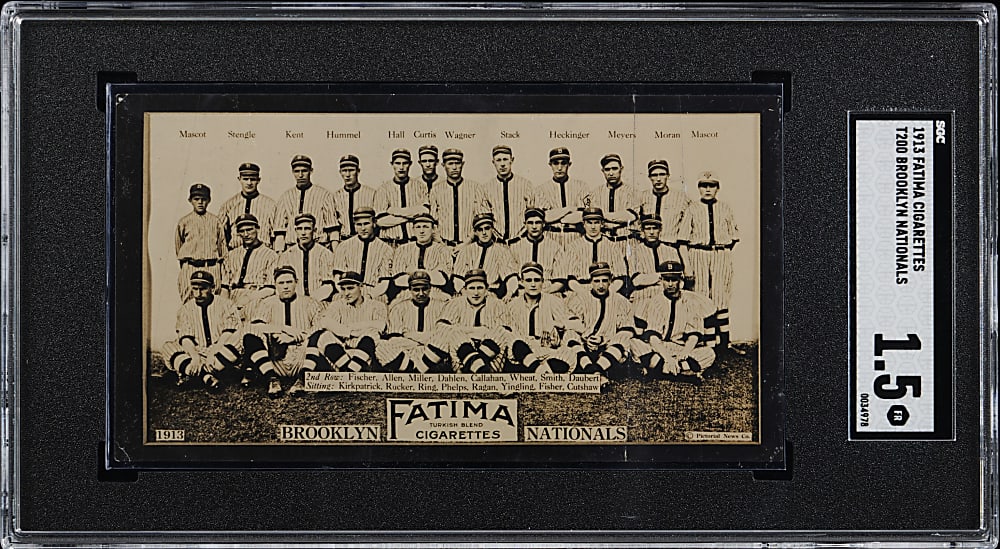 1913 T200 Fatima Cigarettes Brooklyn Nationals Team Card with Casey Stengel & Zack Wheat SGC FAIR 1.5