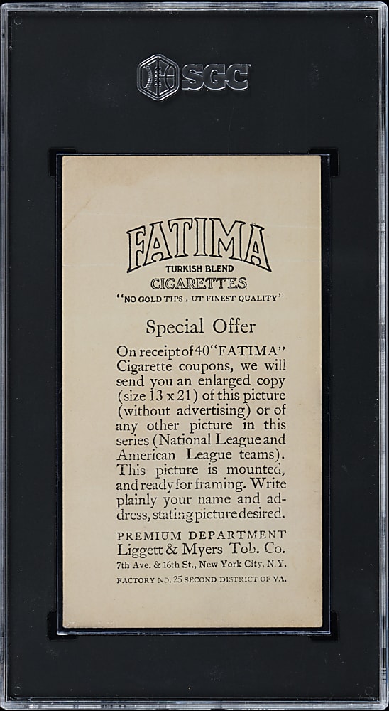 1913 T200 Fatima Cigarettes Brooklyn Nationals Team Card with Casey Stengel & Zack Wheat SGC FAIR 1.5