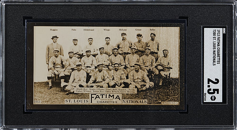 1913 T200 Fatima Cigarettes St. Louis Nationals Team Card with Miller Huggins SGC GOOD+ 2.5