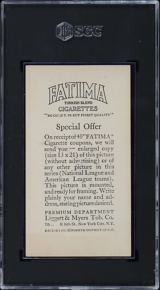 1913 T200 Fatima Cigarettes St. Louis Nationals Team Card with Miller Huggins SGC GOOD+ 2.5
