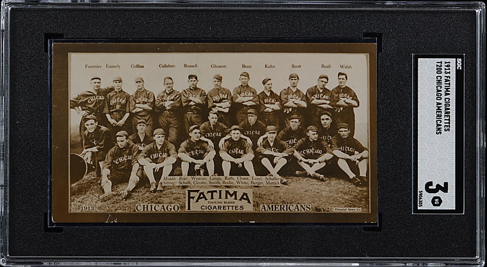 1913 T200 Fatima Cigarettes Chicago Americans Team Card with Ray Schalk & Ed Walsh SGC VG 3