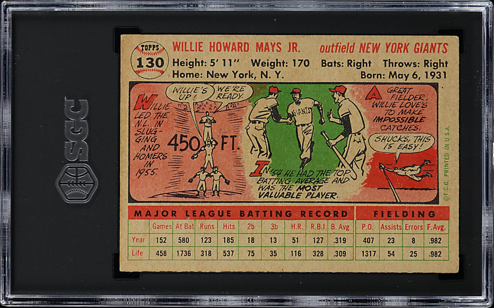 1956 Topps #130 Willie Mays White Back SGC VG/EX 4