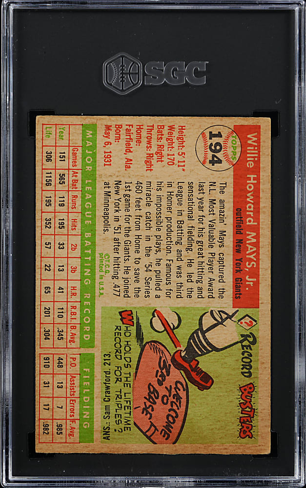1955 Topps #194 Willie Mays SGC VG+ 3.5