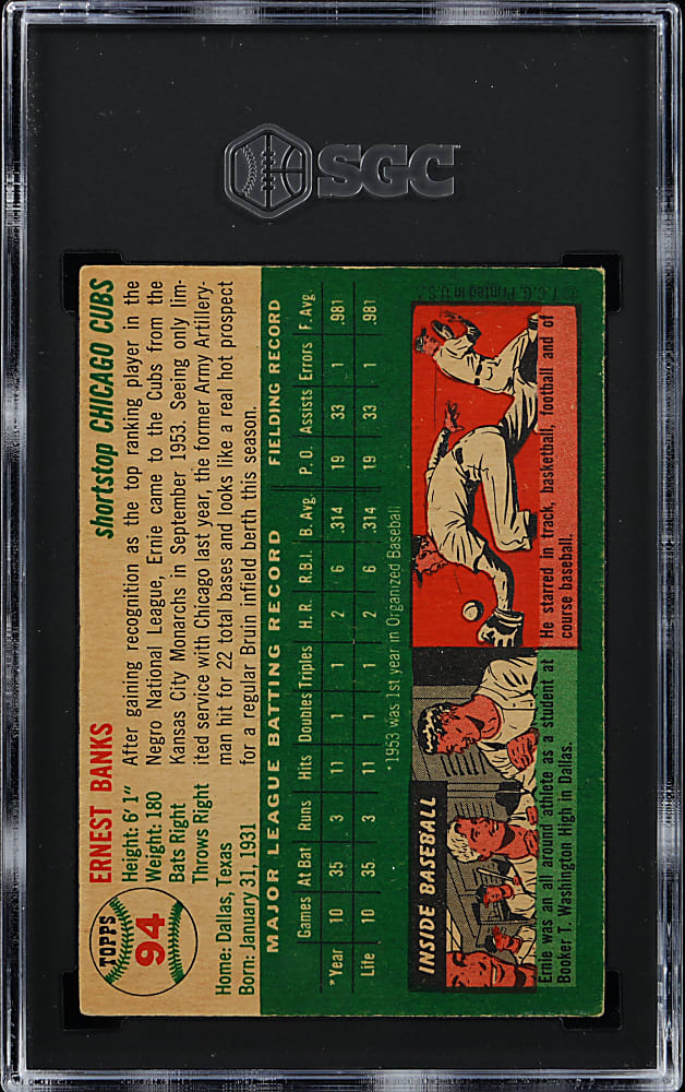 1954 Topps #94 Ernie Banks Rookie SGC GOOD 2