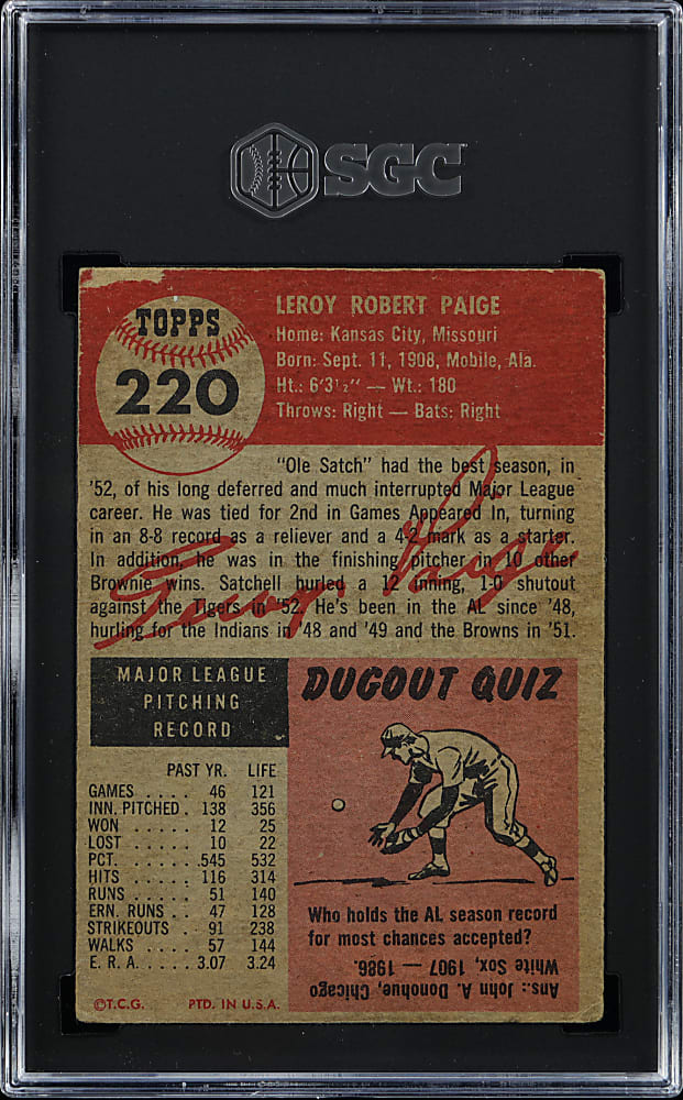 1953 Topps #220 Satchel Paige SGC GOOD 2