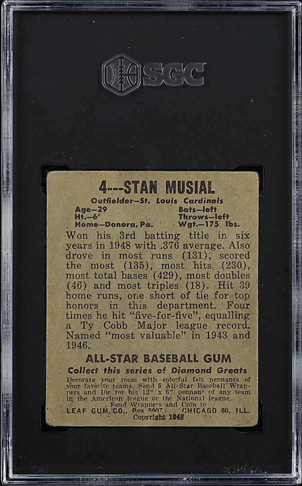 1948-1949 Leaf #4 Stan Musial Rookie SGC VG 3