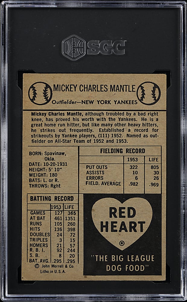 1954 Red Heart Dog Food Mickey Mantle SGC VG 3