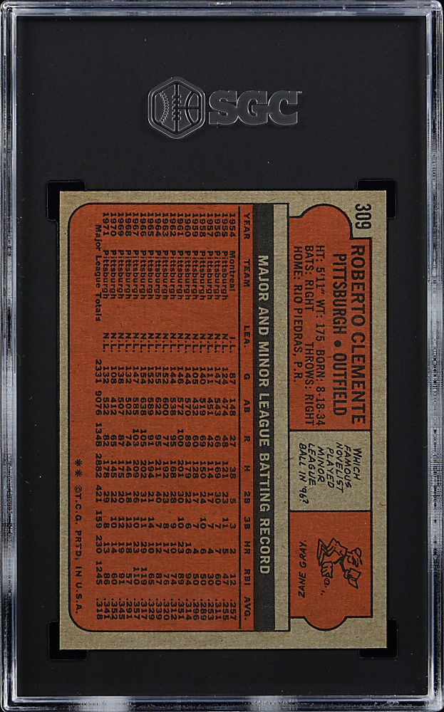1972 Topps #309 Roberto Clemente SGC NM/MT 8