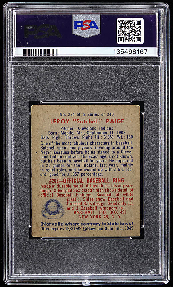 1949 Bowman #224 Satchel Paige Rookie High Number PSA VG-EX 4