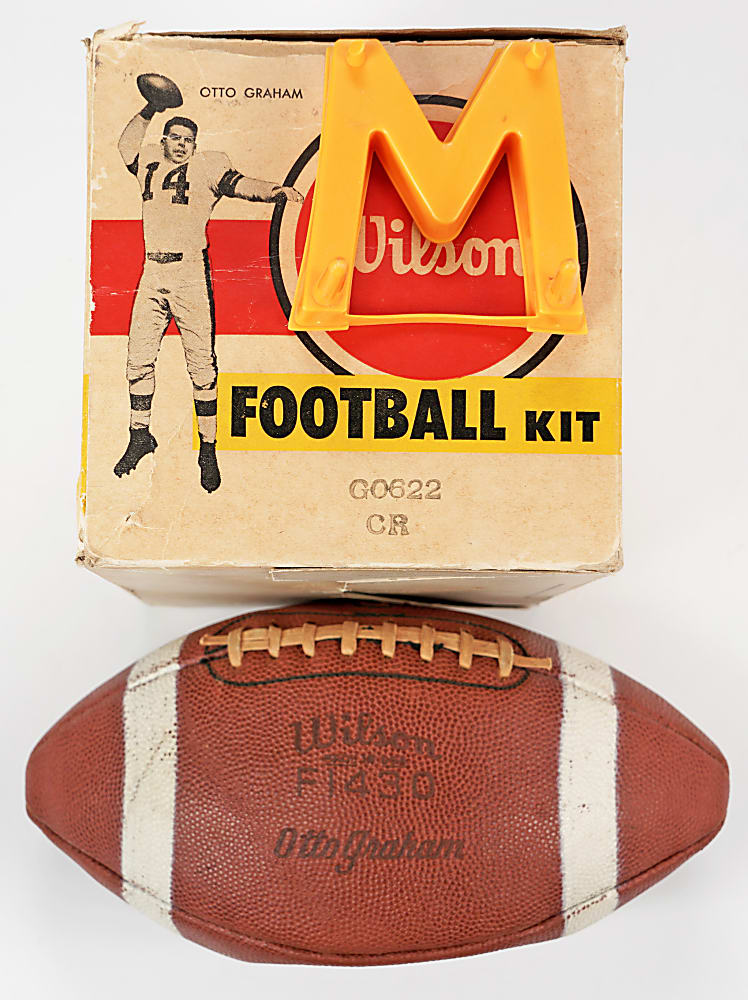 1950s Wilson Football Kit with Otto Graham Signature Football, Original Box, Pump and Kicking Tee