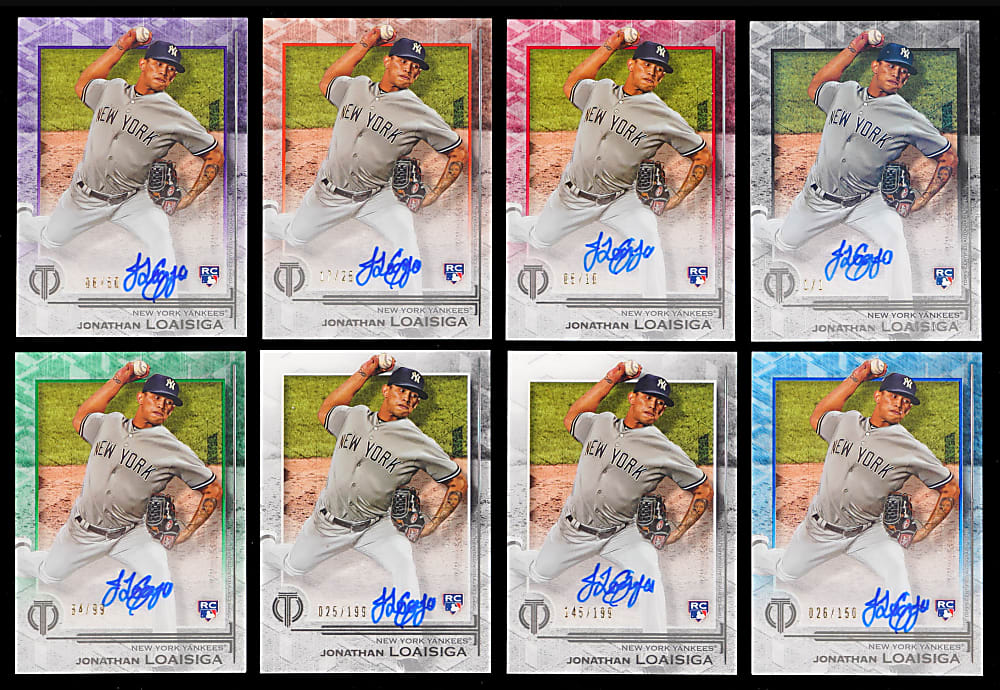 2019 Topps Tribute Jonathan Loaisiga Rookie Certified Autograph Complete Rainbow Set (7) with Black Parallel #1/1