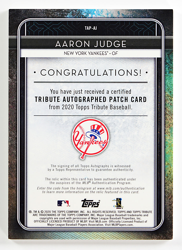 2020 Topps Tribute Aaron Judge Certified Autograph/Patch #1/1 with MLB Hologram
