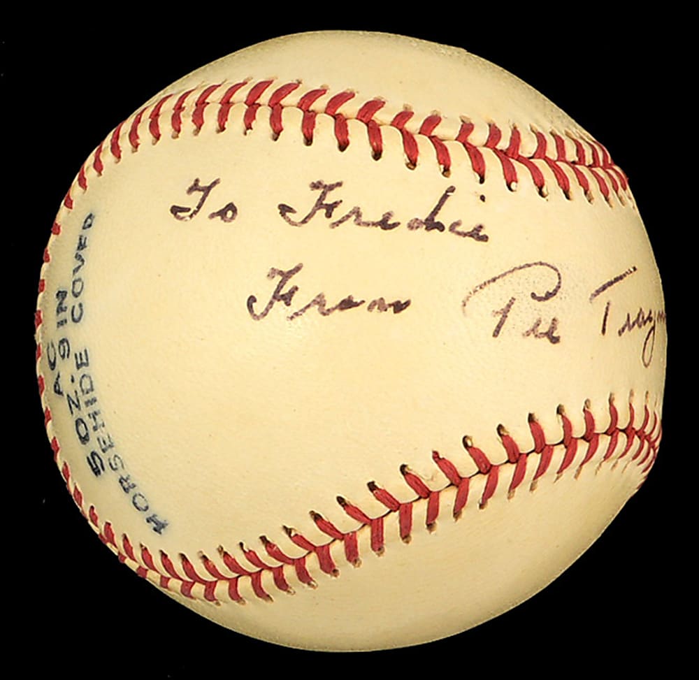 Exceptional Pie Traynor Single-Signed "Honus Wagner Co." Baseball with Original Box - Full JSA LOA