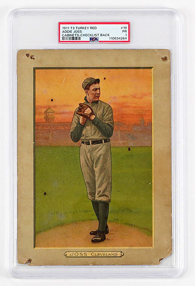 1911 T3 Turkey Red Cabinets #19 Addie Joss Checklist Back PSA POOR 1