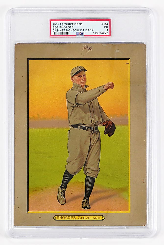 1911 T3 Turkey Red Cabinets #114 Bob Rhoades Checklist Back PSA POOR 1