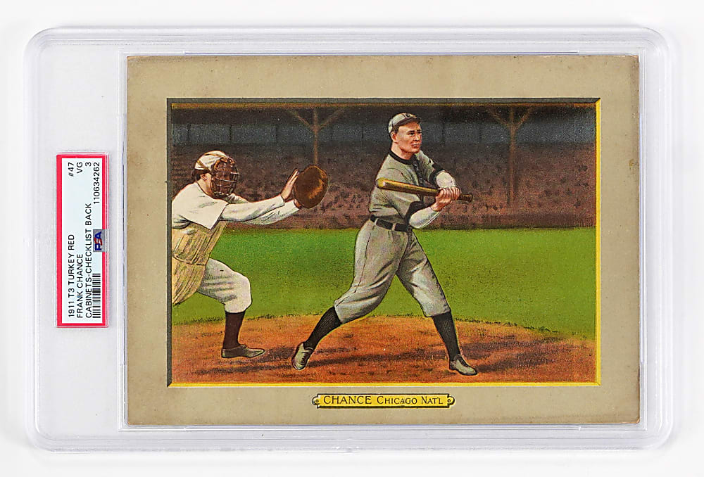 1911 T3 Turkey Red Cabinets #47 Frank Chance Checklist Back PSA VG 3