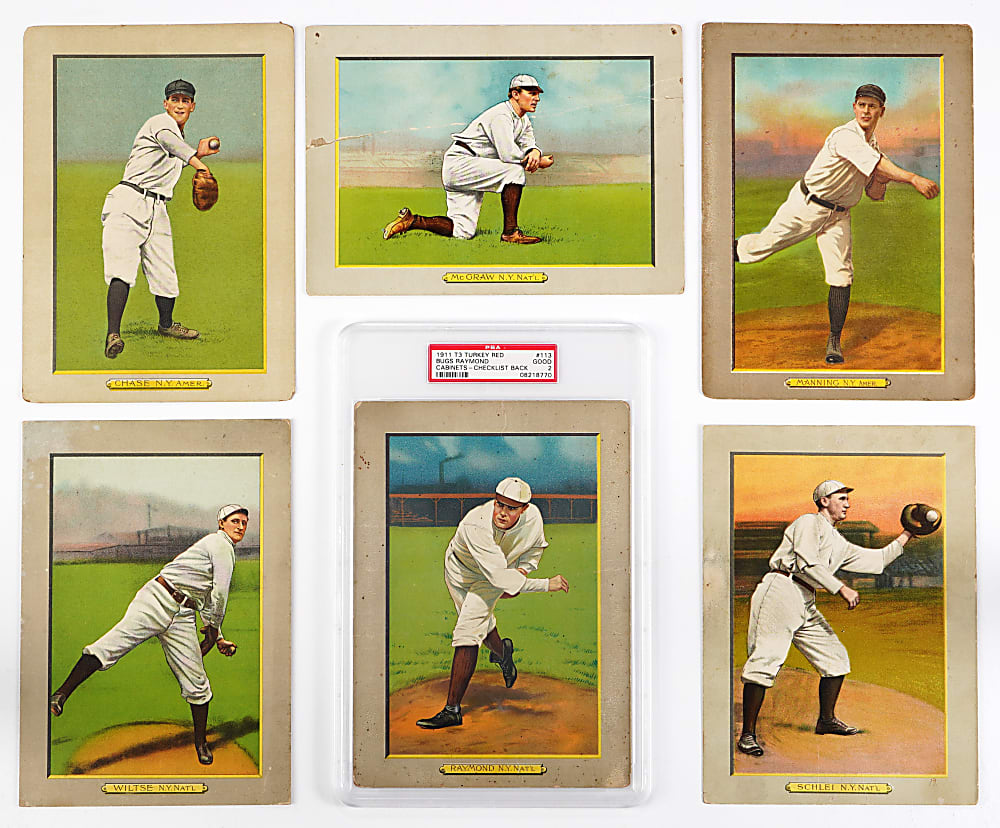 1911 T3 Turkey Red Cabinets New York Giants & Highlanders Group (6) with #6 Hal Chase & #26 John McGraw