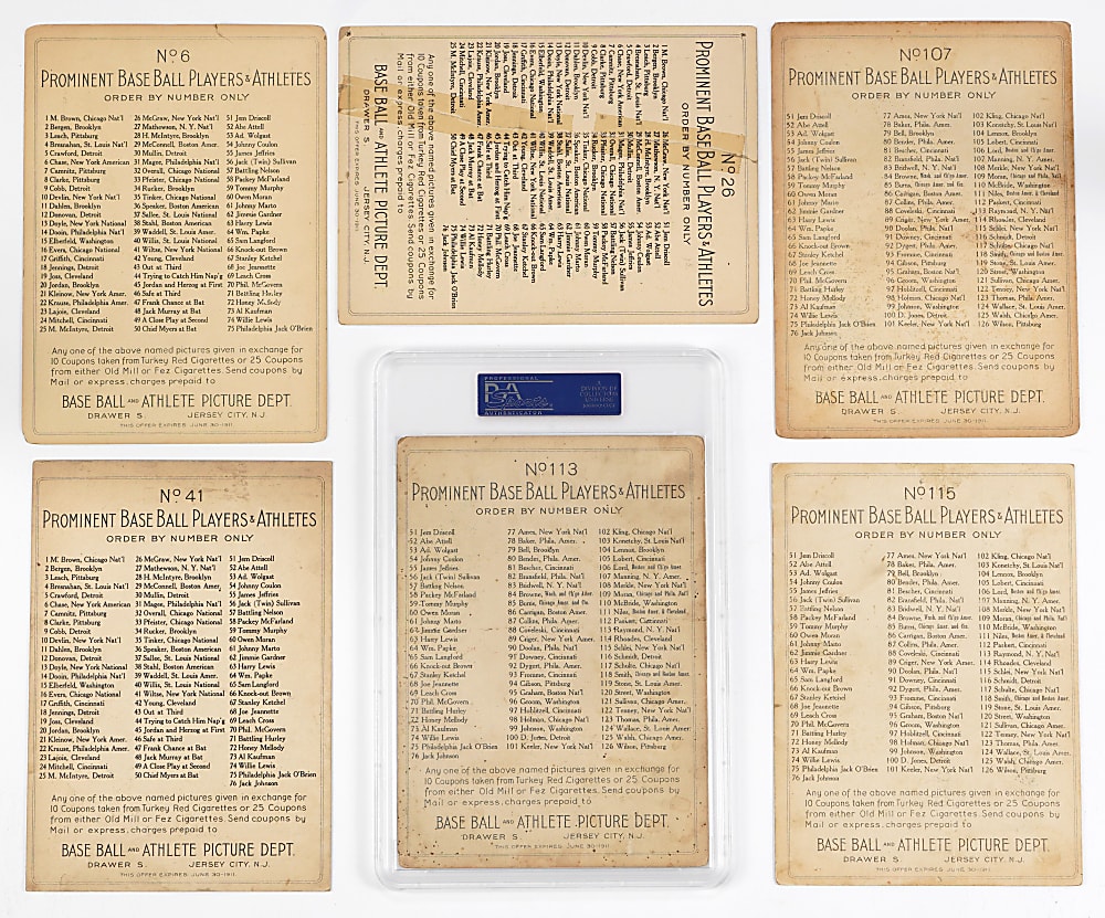 1911 T3 Turkey Red Cabinets New York Giants & Highlanders Group (6) with #6 Hal Chase & #26 John McGraw