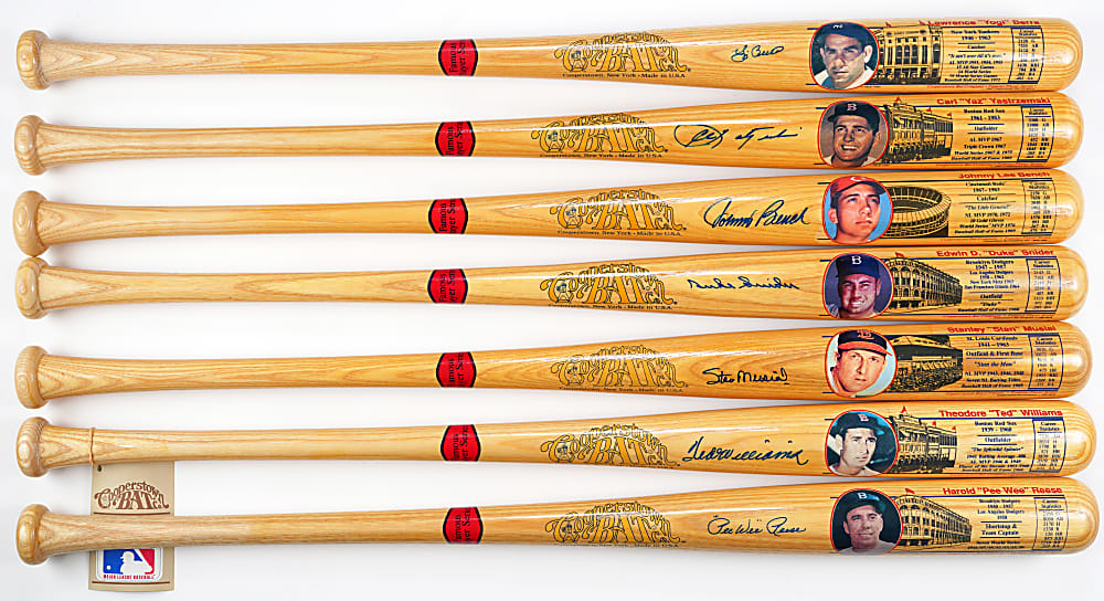 Hall of Famer Signed Cooperstown Bat. Co. Famous Player Series Bats (7) with Musial, Reese & T. Williams