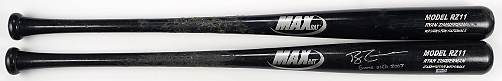 2006-2007 Ryan Zimmerman Game-Used Washington Nationals Bat Pair (One Signed) - Both PSA/DNA GU 8