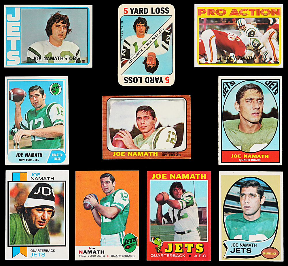 1966-1973 Topps Football Joe Namath Run (10) with 1972 Topps High Number #343