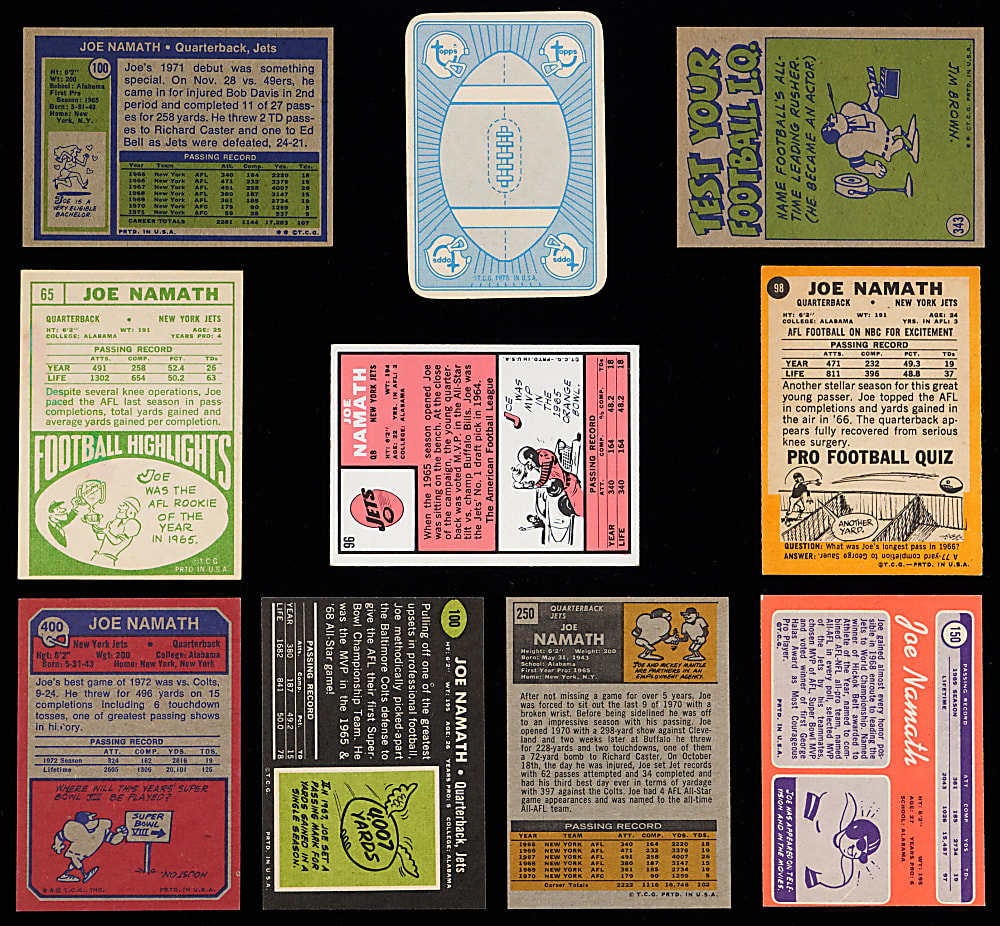 1966-1973 Topps Football Joe Namath Run (10) with 1972 Topps High Number #343