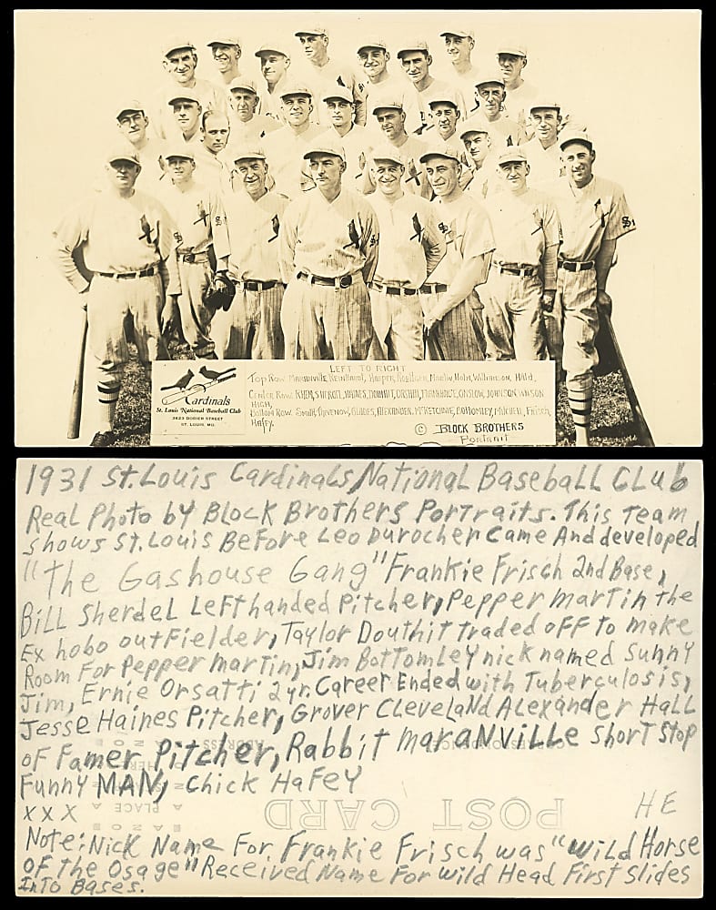 1931 St. Louis Cardinals World Champions Block Brothers Real Photo Team Postcard