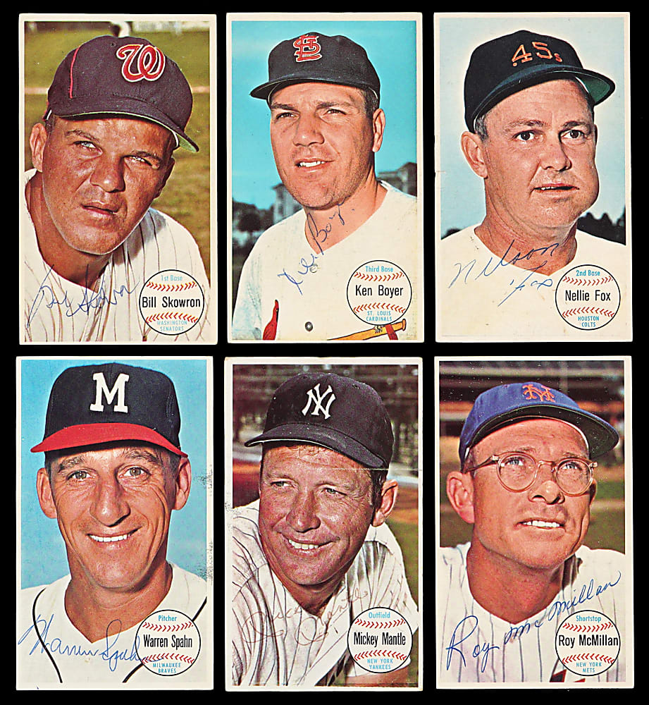 Signed 1964 Topps Giants Collection (11) with Mickey Mantle, Nellie Fox & Ken Boyer